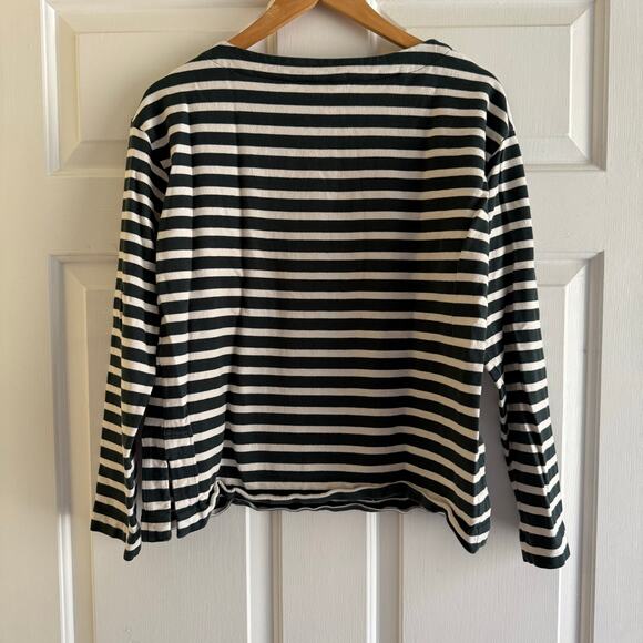 Boden Stripes Green White Button Detail Sweatshirt Size Medium Cotton Relaxed - Picture 4 of 6